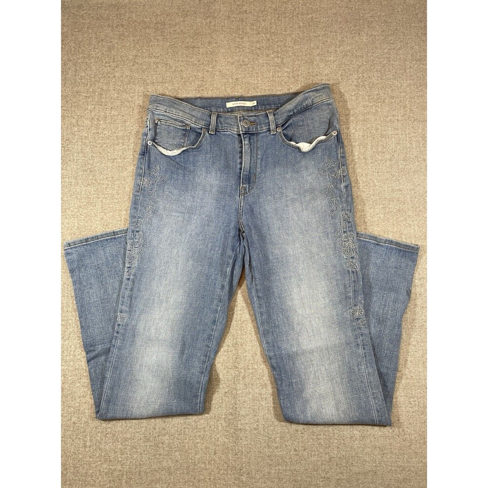 Levi's Classic Bootcut Jeans Blue Floral Embroidered Denim Womens 10 Stretch